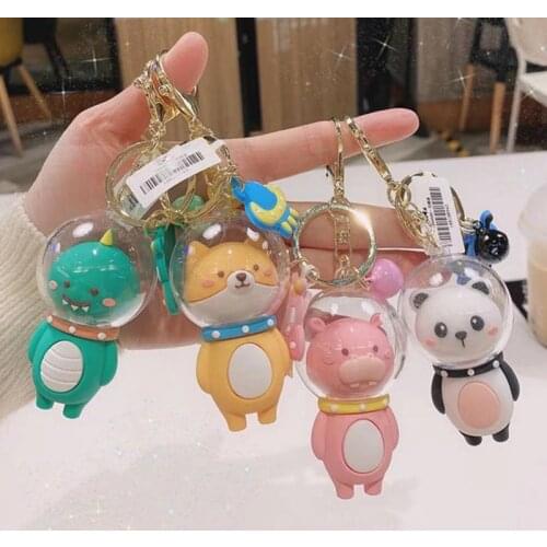 Cartoon Space Animal Astronaut Keychain Fashion Car Bag Pendant Trendy Keyring Panda Dinosaur Key Chains Couple Gift Accessories