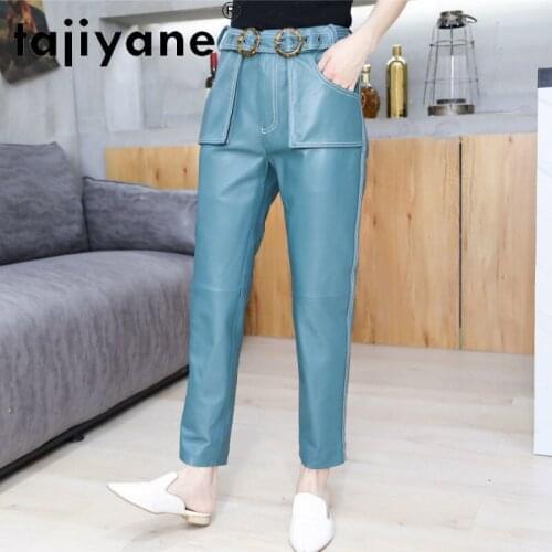 Pants Bottoms Women Real Sheepskin Streetwear Womens Genuine Leather Pencil Pants Woman Cloth Pantalon Femme TN2454