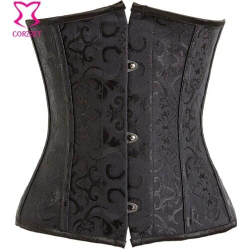 Floral Dobby Black Waist Trainer Underbust Corset Steel Boned Corsets And Bustiers Sexy Gothic Clothing Corselet E Espartilhos