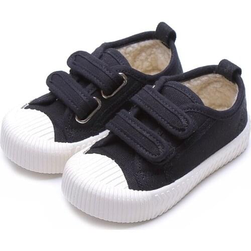 CUZULLAA Autumn Winter Baby Children Boys Hook & Loop Canvas Shoes Kids Girls Plush Lining Breathable Flats Size 17-32