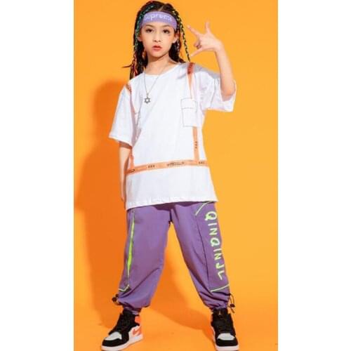 Kids Hip Hop Clothing White Graphic Tee Oversized T Shirt Top Streetwear Jogger Pants for Girls Boys Dance Costume Show Clothes