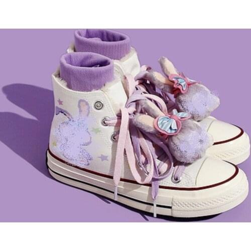Canvas shoes trend new product lace-up high-top shoes cute hand-painted cartoon womens shoes large size customization 35-44