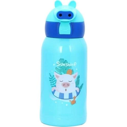 Insulation straw primary school water bottle messenger can carry large capacity double cover cartoon pig children cup