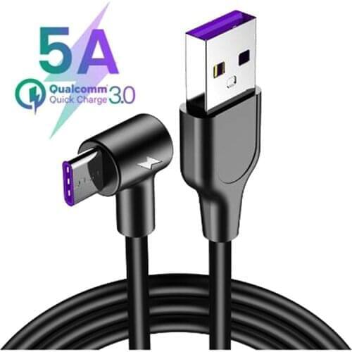 5A USB Type C Cable 1m/2m/3m Round head 90 degrees Super Fast Charging Type-C Cable For Xiaomi Huawei P30 P20 Mate20 Samsung