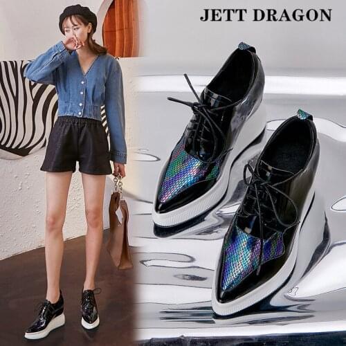JETT DRAGON Zapatos Mujer Spring Flat Platform Shoes Womens Loafers Genuine Leather Thick Bottom Sneakers Womens Casual Shoes