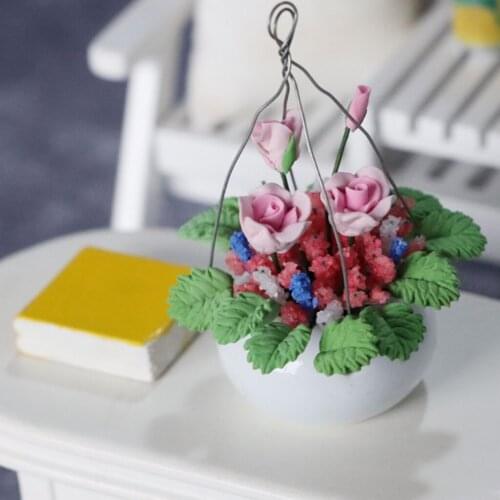 Cute 1/12 Scale Doll House Mini Potted Plant Furniture Handmade Simulation Rose Children Kitchen Life Scene Decoration Parts