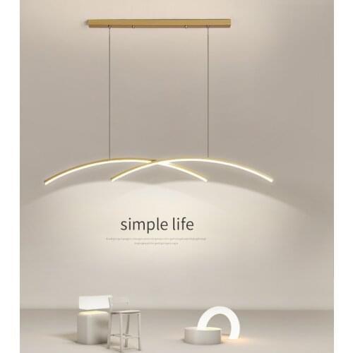 Minimalist Modern LED Chandelier Black or Golden Nordic Dining Room Island Long Pendant Lamp Restaurant Coffee Bar Hanging Light