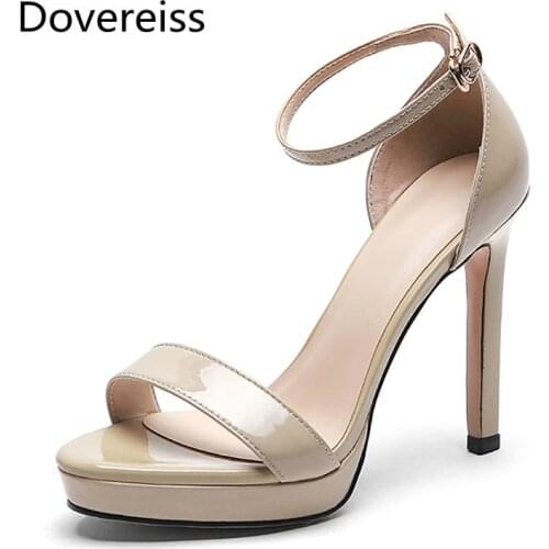 Dovereiss Fashion Summer Womens Shoes Pure color nude Elegant Stilettos heels Waterproof 11cm Femmes Sandales consice 33-40