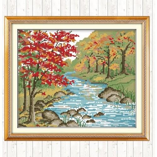 Autumn View Cross Stitch Kits Embroidery Kits Handmade Needlework sets Floss Kit Printed on Canvas 11CT 14CT Cross Stitch Sets