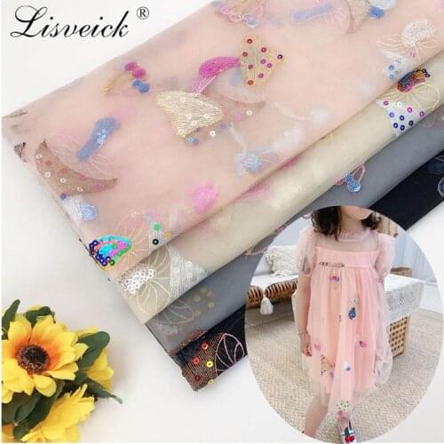 New Mesh lace mushroom embroidery sequin net fabric Diy womens childrens dress skirt tulle fabric