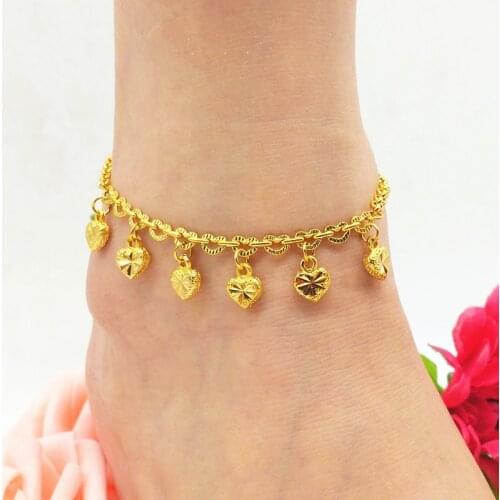 New Lucky Bead Anklet Yellow Gold Filled Heart Bell Womens Foot Chain Lovely Fish Jewelry Gift