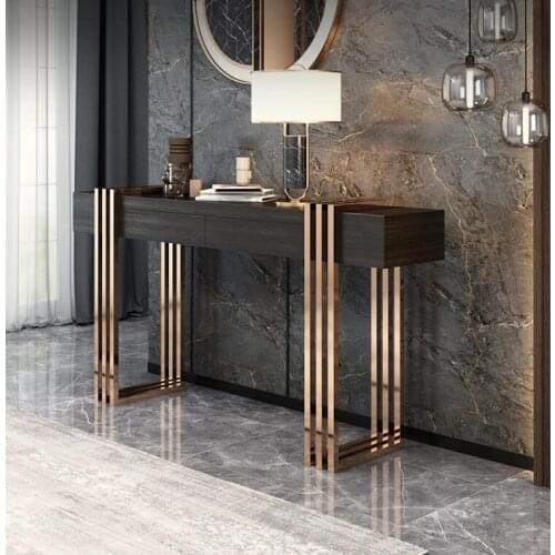 New Chinese style porch cabinet entrance, porch table against the wall, foyer plan, modern simple stainless steel light luxury p