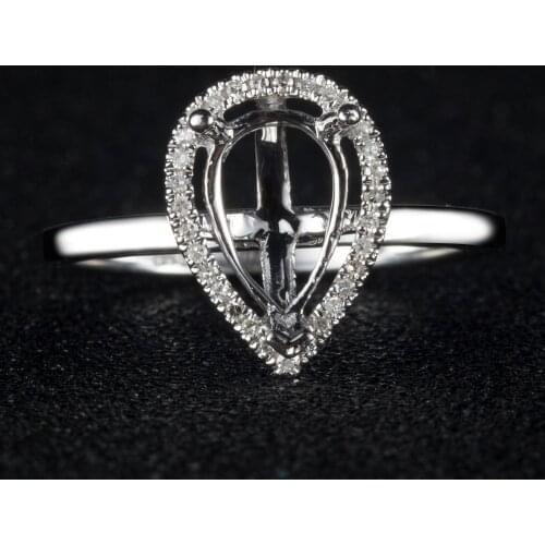 HELON 5x8mm Pear cut Solid 14K White Gold SI/H Natural Diamonds Semi Mount Engagement Wedding Ring For Women Trendy Fine Jewelry