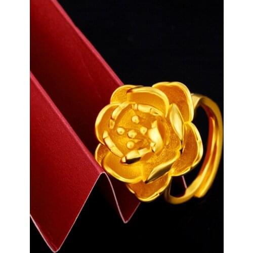 Peony Rose Flower Shaped 18k Yellow Gold Rose Rings for Women Lover Engagement Wedding Birthday Opening Jewelry Ring Gifts