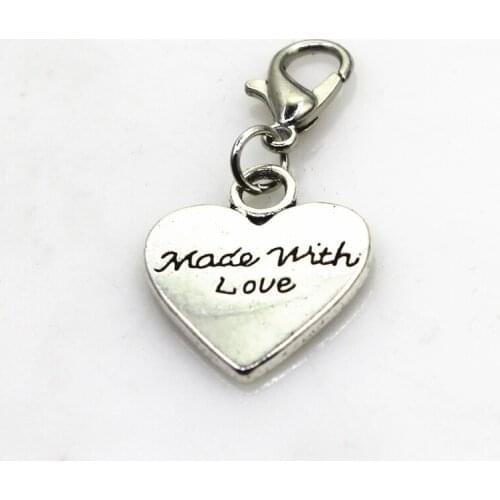 20pcs/lot made with love heart charm dangle charms lobster clasp charm DIY bracelets Pendant jewelry accessory hanging charm