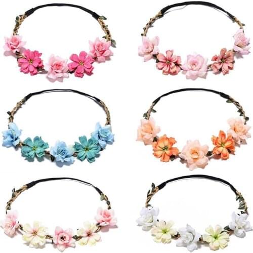 6 Pcs Flower Headbands Bride Flower Crown Headband Girl Flower Wreath Elastic Hair Accessories Wedding Decoration Decoration