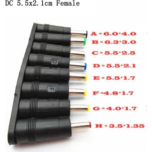 8Pcs/Set DC conversion head 5.5x2.1cm Female Jack to 6.3 6.0 5.5 4.8 4.0 3.5 Male jack for PC Notebook power conversion plug