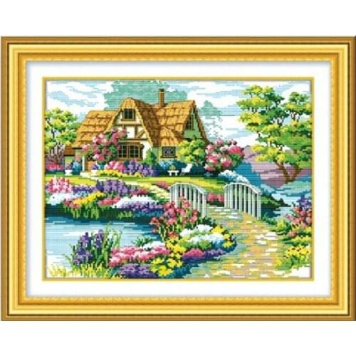 Needlework,DIY DMC Cross needle,Sets For Embroidery kits,scenery clock home decor Counted Cross-needle
