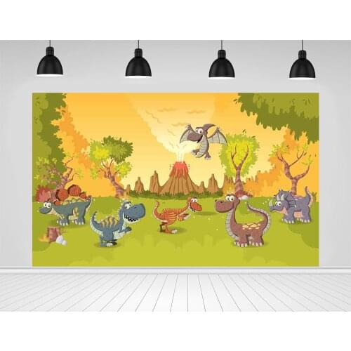 Scopiso Photophone Volcanic Eruptions Trees Grassland Cute Cartoon Wallpapers Children Baby Dinosaur Party Photography Backdrop