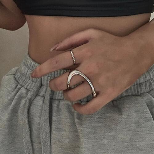 925 Sterling Silver Two-finger Irregular Geometric Open Ring For Women Men Evening Party Jewelry Gift S-R799