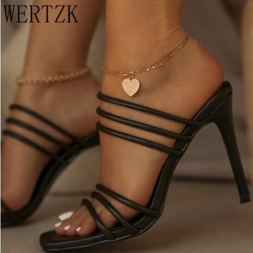 Summer Women Slippers Narrow Band High Heels Mules Slippers Fashion Sandals Flip Flops Pointy Toe Female Slides Sexy Party Shoes