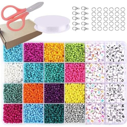 3Mm Glass Seed Beads and Alphabet Letter Beads Set for Jewelry Bracelets Making, Beads with Assorted Round Letter Beads