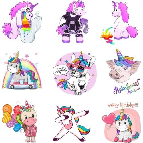 Iron on Transfer for Clothing Thermoadhesive Patches Stickers Diy Unicorn Cute Patch Fusible Stripes Appliques for Clothes C