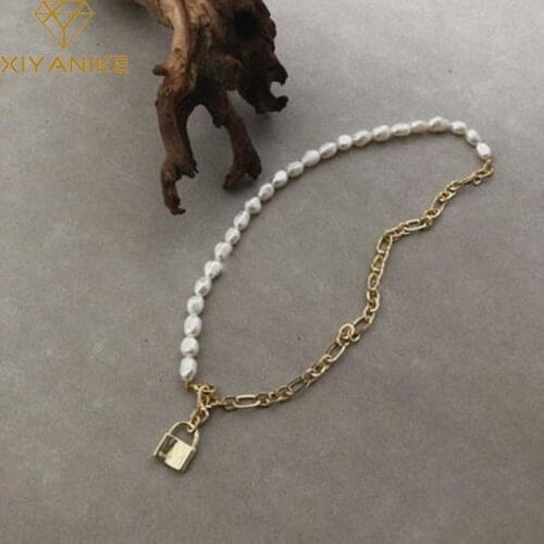 XIYANIKE 925 Sterling Silver Irregular Splicing Of Pearls On Lock Pendant Necklace Wome Light Luxury Nichen Nерламуtр Yкрашения