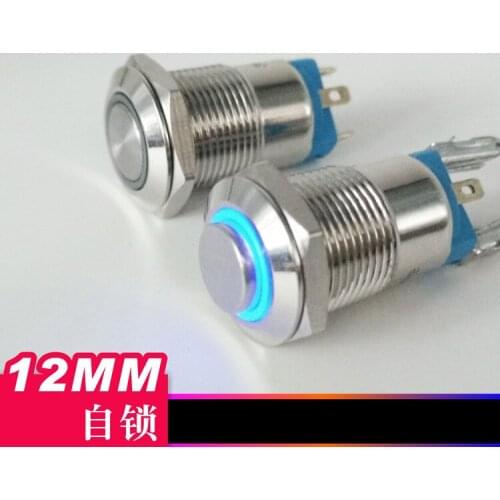 YZWM 12mm Metal Button Switch LED with Light Waterproof Explosion Proof Button Flat Head High Head Self Locking Button Switch