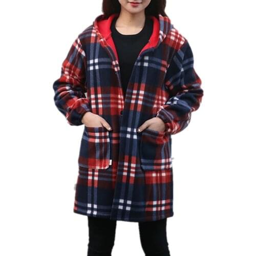 Women Oversized coat lattice Work clothes trench coat Middle age clothing Large size Womens hooded Outwear factory Outlet 1709