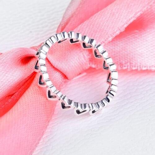 100% Genuine 925 Sterling Silver 2020 Valentines Day S925 Silver Women Rings Freehand Hearts Ring For Women Wedding Jewelry