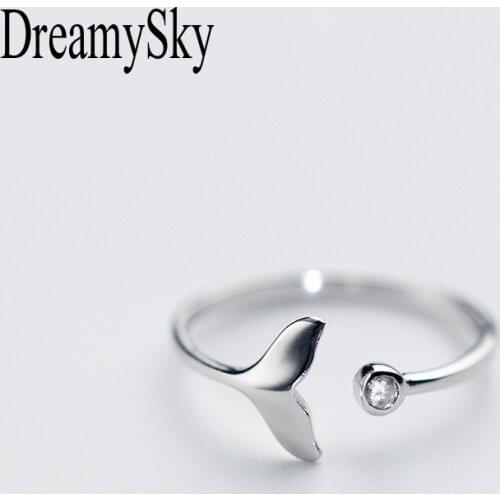 DreamySky 100% Real Pure Luxury Silver Color Jewelry Fish Tail Mermaid Rings For Women Wedding Finger Ring Wholesale