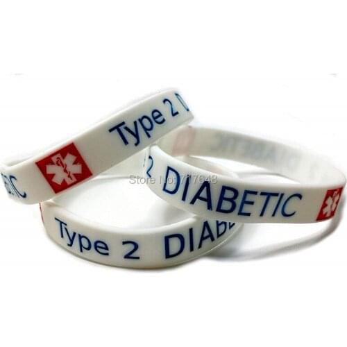 100pcs Diabetic Diabeties Type 2 MEDICAL wristband silicone bracelets free shipping by ePacket A