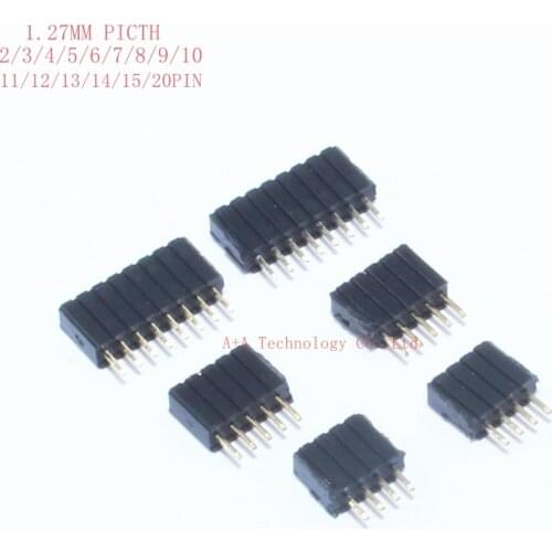 20PCS 1.27mm Pitch Single Row Pin Straight Female Pin Header Socket 1*2p 3p 4p 5p 6p 7p 8p 9p 10p 12p 14p 16p 20p 40p Connector