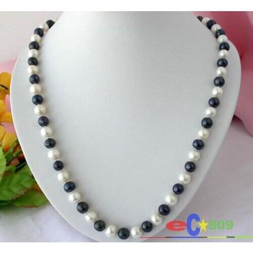 24" 10MM WHITE BLACK ROUND FW CULTURED PEARL NECKLACE