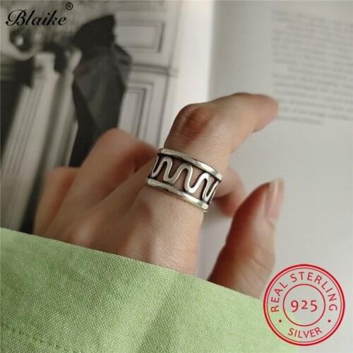 Antique s925 Sterling Silver Rings For Women Men Wave Ring Wedding Bands Promise Engagement Ring Open Female Party Fine Jewelry