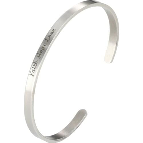 Sell Well DIY Lettering Bracelet Faith Hope Love Fashion Stainless Steel Simple Bracelet Jewelry 4MM
