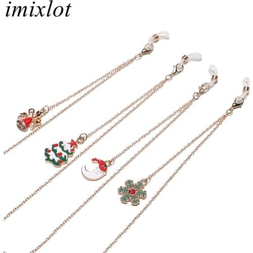 Imixlot 85cm Metal Christmas Series Glasses Chain Unisex Xmas Tree Snowflake Pendant Anti-skid Eyeglasses Lanyard Accessories