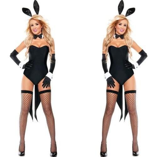 Black Hollow Out With Headwear Sleepwear Nightwear Sexy Suits 2020 Sexy Women Rabbit Sexy Costumes Lingerie Babydoll Exotic Sets