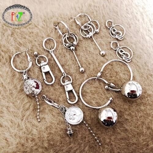F.J4Z Fashion Punk Alloy Earrings Women Star Circles Coin Ball Chain Charms Earrings Stylish Silver Color Party Jewelry Dropship