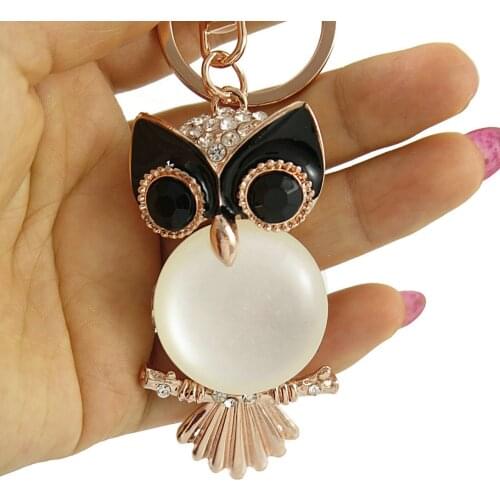 Exquisite Rhinestone Owl Opal Stone Pendant Key Chain Ring Fashion Charm Alloy Handbag Keychain Car Keyring Women Jewelry Gift