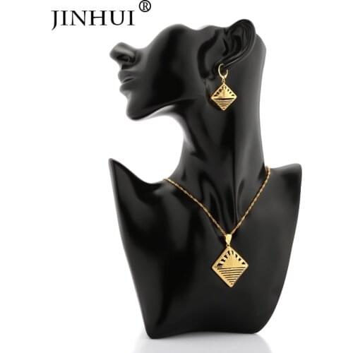 JHplated African Dubai New Fashion gold color jewelry sets women gifts Party wedding Necklace Earrings sets 45cm Length Pendant