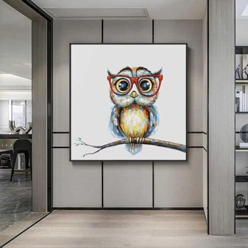 Oil Painting handmade Animal Picture Canvas Oil Painting Wall Art Decor Cute Owl painting Living Room Bedroom Home Decoration