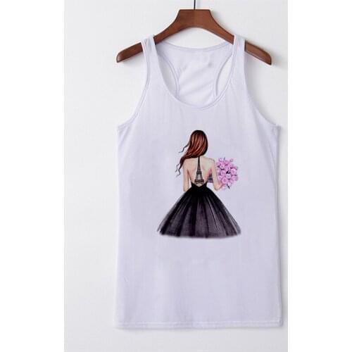 Summer Girl with bouquet Print Fashion Women Sexy Top Camis Vest Sleeveless Tee Streetwear Female Casual Tank Tops Clothes Femme