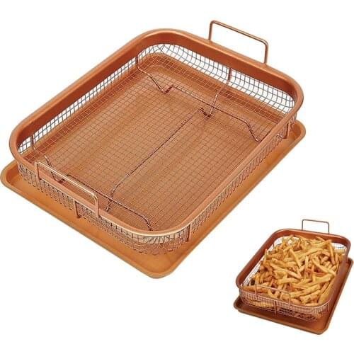 Copper Baking Tray with Removable Cooling Rack Set Oil Frying Baking Pan Oven Pan Non-Stick Chips Basket Grill Mesh Kitchen Tool
