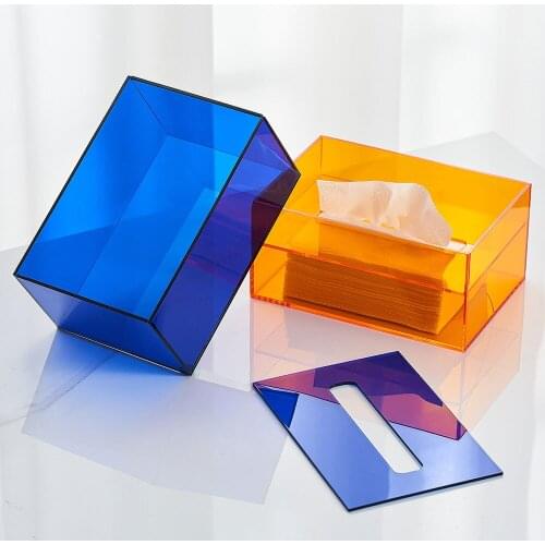 Fashion Acrylic Tissue Box Transparent Color Portable Tissue Boxes Acrylic Box Modern Home Decor Living Room Desk Decoration
