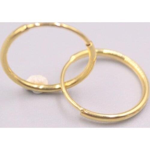 New Pure 18K Yellow Gold Earrings 16x1.2mm Thin Round Smooth Hoop Earrings