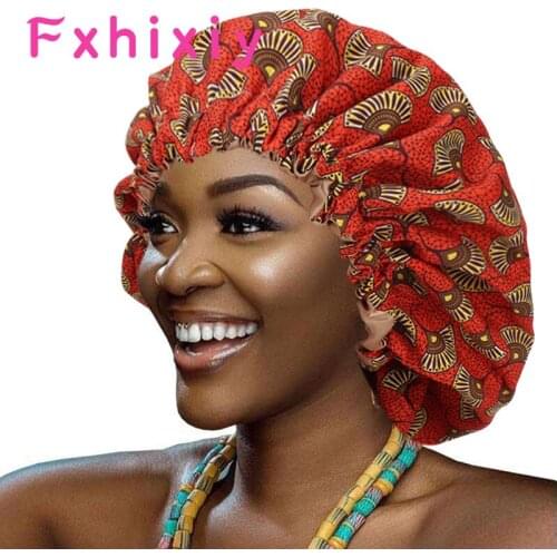 New Elastic Extra Large Double Layer Night Sleep Cap African Print hair Bonnet Satin Lined Hats Ladies Turban Headwrap Caps
