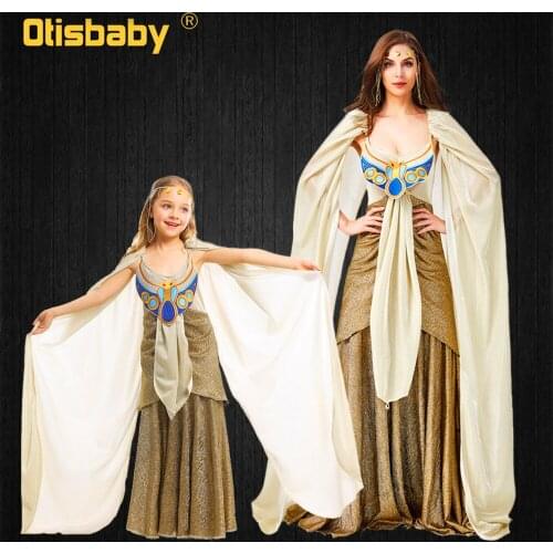 Mother Daughter Clothes Halloween Cleopatra Dress Girls Women Carnival Performance Egyptian Pharaoh Costume Gold Goddess Dresses