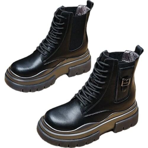 Genuine Leather Platform Sping Autumn Leather Platform Boots Womens Boots Punk Short Boots High Quality Boots Shoes